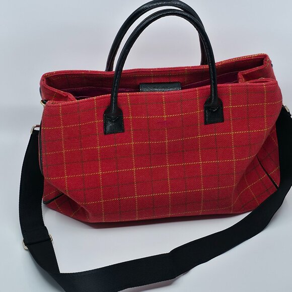 Buzz by Jane Fox Red Plaid Tweed Crossbody Satchel Tote Preppy Academia Y2K - Picture 2 of 16